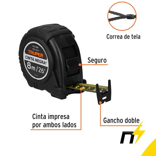 FLEXOMETRO CINTA NEGRA 8M CINTA 27mm
