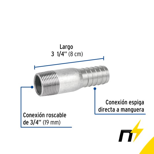 NIPLE BOTELLA GALVANIZADO 3/4" CED.40